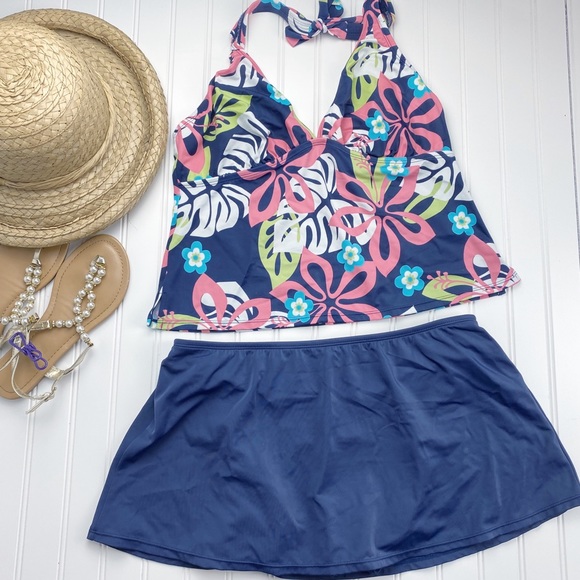 Jantzen Other - Jantzen Two Piece Skirted Swimsuit Navy Floral H